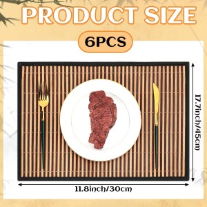 Pickmesh Bamboo Placemats Set of 6, Bamboo Table Mats Set with Fabric Border,18'' x 12'' Woven Placemat, Japanese Style, Washable Heat Resistant Place Mats for Kitchen and Dining Room