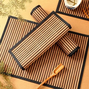 Pickmesh Bamboo Placemats Set of 6, Bamboo Table Mats Set with Fabric Border,18'' x 12'' Woven Placemat, Japanese Style, Washable Heat Resistant Place Mats for Kitchen and Dining Room