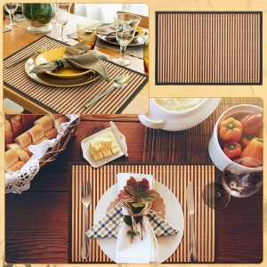 Pickmesh Bamboo Placemats Set of 6, Bamboo Table Mats Set with Fabric Border,18'' x 12'' Woven Placemat, Japanese Style, Washable Heat Resistant Place Mats for Kitchen and Dining Room