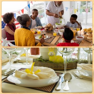 Pickmesh Bamboo Placemats Set of 6, Bamboo Table Mats Set with Fabric Border,18'' x 12'' Woven Placemat, Japanese Style, Washable Heat Resistant Place Mats for Kitchen and Dining Room