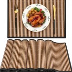 Pickmesh Bamboo Placemats Set of 6, Bamboo Table Mats Set with Fabric Border,18'' x 12'' Woven Placemat, Japanese Style, Washable Heat Resistant Place Mats for Kitchen and Dining Room