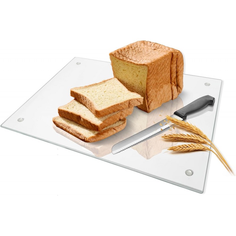 Small Glass Cutting Board,Clear Tempered Glass for Kitchen 1 Pcs (8"x12"),with Rubber Feet,Non-Slip,Durable Shatter Resistant,Dishwasher Safe,Scratch Resistant,Heat Resistant