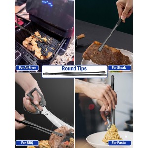 JETKONG 4 Pcs Kitchen Tweezers, 12'' and 10'' Stainless Steel Cooking Tweezers Set, High-Precision Tweezers Tongs for Cooking, Repairing, Seafood and BBQ (Black)