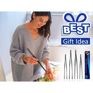 JETKONG 4 Pcs Kitchen Tweezers, 12'' and 10'' Stainless Steel Cooking Tweezers Set, High-Precision Tweezers Tongs for Cooking, Repairing, Seafood and BBQ (Black)