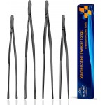 JETKONG 4 Pcs Kitchen Tweezers, 12'' and 10'' Stainless Steel Cooking Tweezers Set, High-Precision Tweezers Tongs for Cooking, Repairing, Seafood and BBQ (Black)