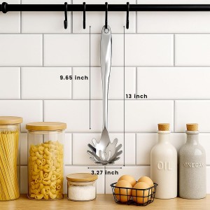 HANSGO Stainless Steel Pasta Server, 13 Inch Spaghetti Fork with Teeth & Drainage Holes - Heat Insulated Handle for Serving Pasta, Stirring Sauces, Tossing Salads & Draining Vegetables