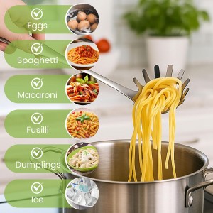 HANSGO Stainless Steel Pasta Server, 13 Inch Spaghetti Fork with Teeth & Drainage Holes - Heat Insulated Handle for Serving Pasta, Stirring Sauces, Tossing Salads & Draining Vegetables