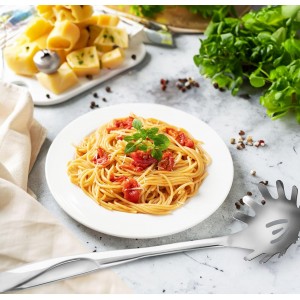 HANSGO Stainless Steel Pasta Server, 13 Inch Spaghetti Fork with Teeth & Drainage Holes - Heat Insulated Handle for Serving Pasta, Stirring Sauces, Tossing Salads & Draining Vegetables