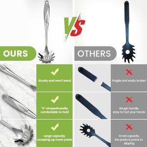 HANSGO Stainless Steel Pasta Server, 13 Inch Spaghetti Fork with Teeth & Drainage Holes - Heat Insulated Handle for Serving Pasta, Stirring Sauces, Tossing Salads & Draining Vegetables