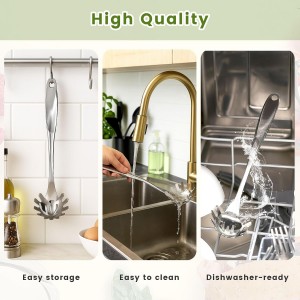 HANSGO Stainless Steel Pasta Server, 13 Inch Spaghetti Fork with Teeth & Drainage Holes - Heat Insulated Handle for Serving Pasta, Stirring Sauces, Tossing Salads & Draining Vegetables