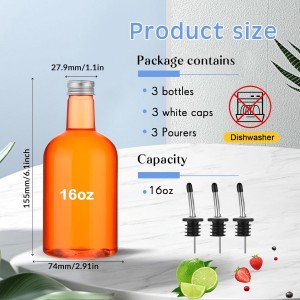 Maxcheck 3 Sets 16 oz Plastic Long Neck Bottles with Pourer and Caps Plastic Juice Pour Bottles with Stainless Steel Bottle Pourer Tapered Spout for Liquor Juice Store Syrup