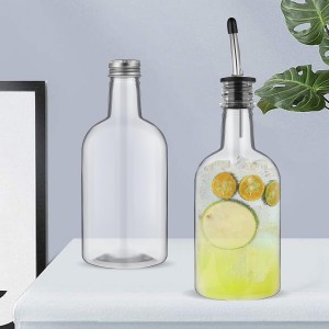 Maxcheck 3 Sets 16 oz Plastic Long Neck Bottles with Pourer and Caps Plastic Juice Pour Bottles with Stainless Steel Bottle Pourer Tapered Spout for Liquor Juice Store Syrup