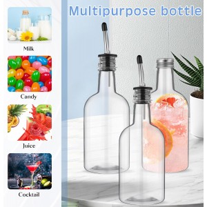 Maxcheck 3 Sets 16 oz Plastic Long Neck Bottles with Pourer and Caps Plastic Juice Pour Bottles with Stainless Steel Bottle Pourer Tapered Spout for Liquor Juice Store Syrup