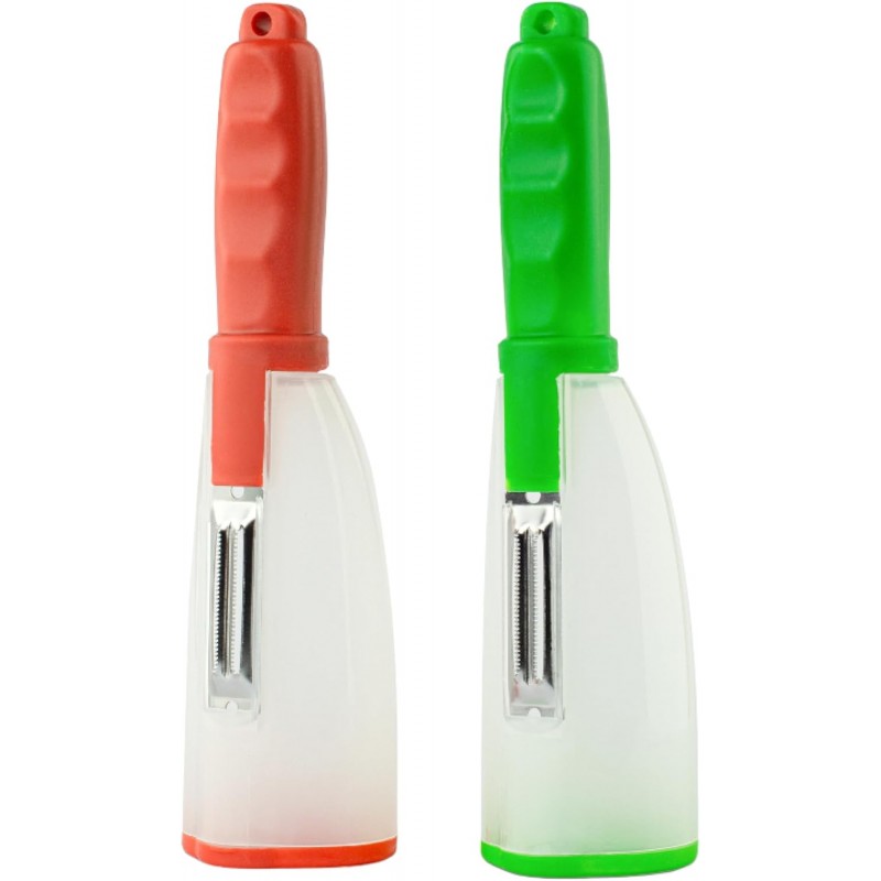Vegetable Peelers with Catcher - Carrot/Potato/Cucumber Peeler with Container - Handle Fruit Peeler with Storage Box - Veggie Peelers for Kitchen, 2 Pcs