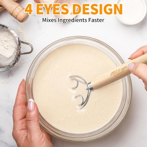 ALLTOP Danish Dough Whisk - Ultimate Dutch Mixer Hand Utensil with Stainless Steel Dough Hook - Essential Sourdough Stirring Stick for Perfect Bread Making Tool