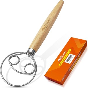 ALLTOP Danish Dough Whisk - Ultimate Dutch Mixer Hand Utensil with Stainless Steel Dough Hook - Essential Sourdough Stirring Stick for Perfect Bread Making Tool