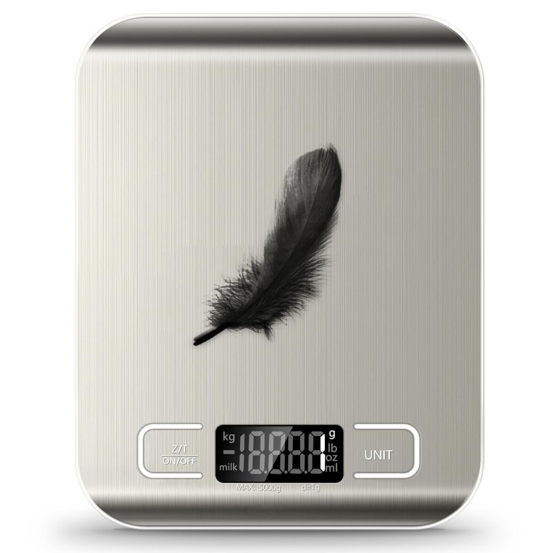 Food Scale, 11lb Kitchen Scale with 6 Units Tare Function & LCD Display, 0.05oz/1g Stainless Steel Digital Food Scale Grams and Ounces for Baking, Cooking, Dieting and Meal Prep (Batteries Included)