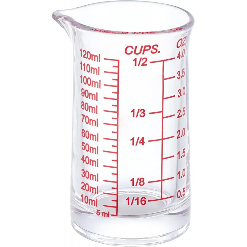 Ackers 4oz Glass Measuring Cup – Shot Glass with Ounce,Ml,Cups Markings for Kitchen & Bar(Red Line)