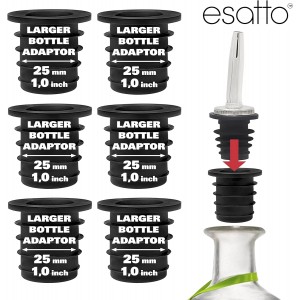 Esatto Liquor Pourer Adapters - 6 Pieces Set, Perfect for Large Olive Oil Bottles and Liquor Bottles - Up to 1 Inch/25mm Neck Converts Any Spout into a Large Pour Spout