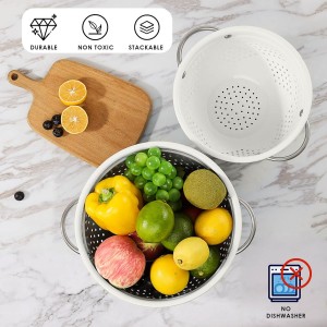 Rorence Powder Coated Steel Colanders: 3 Quart and 5 Quart Set of 2 - White