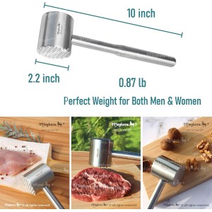 Meykers Meat Tenderizer Mallet | Dishwasher Safe | All 304 Stainless Steel | Perfect Weight | Meat Hammer Pounder Flattner Beater | for Steak Beef Chicken Pork | Kitchen Tool for Cooking