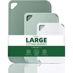 Plastic Cutting Board Set of 3-Cutting Boards for Kitchen BPA Free, Large-Small Chopping Boards Non-Slip for Cooking Camping Dishwasher Safe, Reversible, with Grip Handle, 15"×10"×0.6" Green