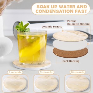 GOH DODD Coasters for Drinks Set of 4, Absorbent Marble Style Ceramic Coaster Cup Coasters Tabletop Protection Home Decor with Metal Holder for Housewarming Gifts Wedding Party, Gold, Round, 4 Inch