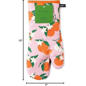 kate spade new york Squeeze The Day Oven Mitt 2-Pack Set, Heat Resistant, 100% Cotton, Orange/Pink, 7