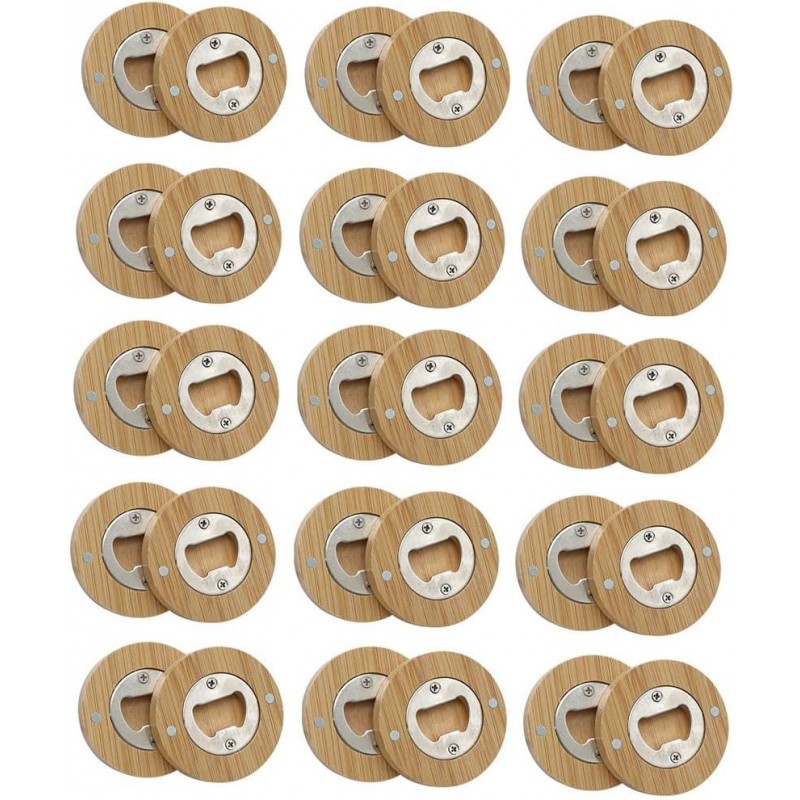 30PCS DIY Bamboo Round Shape Bottle Openers Coaster Fridge Magnet Refrigerator Sticker Bar Decoration Beer Bottle Opener