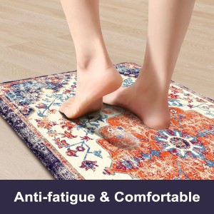 KIMODE Anti Fatigue Kitchen Mat, Boho Vintage Kitchen Rugs Sets of 2, Cushioned Non-Slip Kitchen Mats for Floor, Comfort Kitchen Floor Mats for Sink, Laundry, Desk Orange/Purple,17