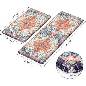 KIMODE Anti Fatigue Kitchen Mat, Boho Vintage Kitchen Rugs Sets of 2, Cushioned Non-Slip Kitchen Mats for Floor, Comfort Kitchen Floor Mats for Sink, Laundry, Desk Orange/Purple,17