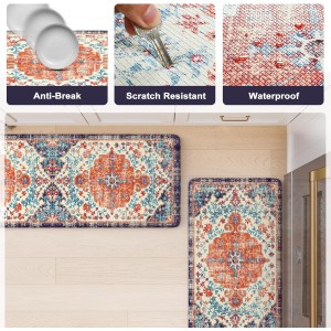 KIMODE Anti Fatigue Kitchen Mat, Boho Vintage Kitchen Rugs Sets of 2, Cushioned Non-Slip Kitchen Mats for Floor, Comfort Kitchen Floor Mats for Sink, Laundry, Desk Orange/Purple,17