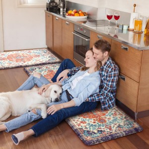 KIMODE Anti Fatigue Kitchen Mat, Boho Vintage Kitchen Rugs Sets of 2, Cushioned Non-Slip Kitchen Mats for Floor, Comfort Kitchen Floor Mats for Sink, Laundry, Desk Orange/Purple,17