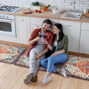 KIMODE Anti Fatigue Kitchen Mat, Boho Vintage Kitchen Rugs Sets of 2, Cushioned Non-Slip Kitchen Mats for Floor, Comfort Kitchen Floor Mats for Sink, Laundry, Desk Orange/Purple,17