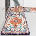 KIMODE Anti Fatigue Kitchen Mat, Boho Vintage Kitchen Rugs Sets of 2, Cushioned Non-Slip Kitchen Mats for Floor, Comfort Kitchen Floor Mats for Sink, Laundry, Desk Orange/Purple,17