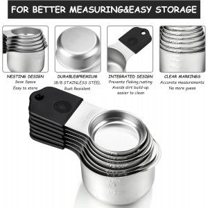Magnetic Measuring Cups and Spoons Set Stainless Steel Stackable 7 Magnetic Metal Measuring Cup 8 Magnetic Measuring Spoon with Leveler for Dry Liquid Ingredient