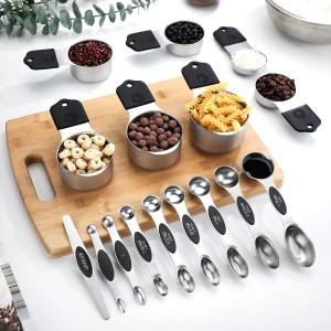 Magnetic Measuring Cups and Spoons Set Stainless Steel Stackable 7 Magnetic Metal Measuring Cup 8 Magnetic Measuring Spoon with Leveler for Dry Liquid Ingredient