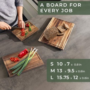 WALDWERK Cutting Board Set (15.75 x 12/13 x 9.5/10 x 7 in) out of Solid Acacia Wood - 0,8 in Thick Cutting Boards for Kitchen - Wood Cutting Boards - Wooden Chopping Boards for Kitchen