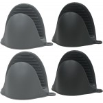 Silicone Kitchen Oven Mitts Set, Mini Finger Protector Cooking Pinch Grips Pot Holder Toaster Oven Accessories,BBQ Baking Mittens Heat Resistant Gloves, 2 Pairs（Black and Cool Gray）