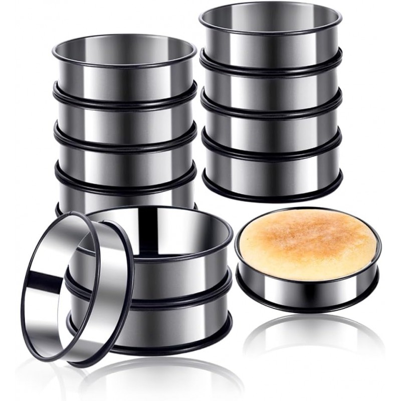 12Packs Crumpet Rings Nonstick 4 Inch English Muffin Ring Stainless Steel Double Rolled Tart Rings Metal Pastry Cooking Baking Ring Molds