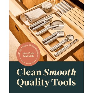 Caraway Kitchen Gadget Set - 5 Piece Kitchen Essentials - Stainless Steel - Includes Can Opener, Pizza Cutter, Garlic Press, Ice Cream Scoop, Vegetable Peeler, and Storage Organizer