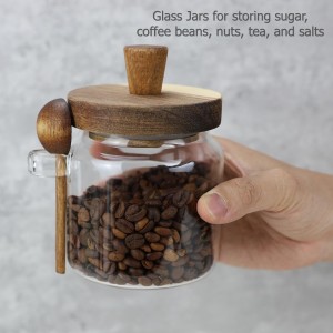 EIKS Glass Jars with Wooden Lids and Scoop, Airtight Food Storage Containers for Sugar Coffee Bean Candy Spice Bath Salt (18oz)