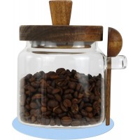 EIKS Glass Jars with Wooden Lids and Scoop, Airtight Food Storage Containers for Sugar Coffee Bean Candy Spice Bath Salt (18oz)