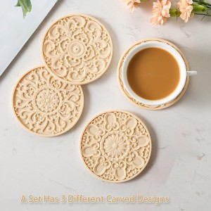 Colinda Silicone Coasters - Set of 6 with Holder, Non-Slip Cup Mats for Hot and Cold Drinks, Decorative Designs, Gift Ready Packaging,Beige