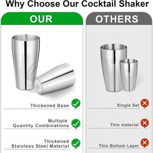 Mwellewm 8 Pcs Cocktail Shaker Boston Shaker Set Professional Bartender Kit Bar Stainless Steel Drink Shaker Bartending Martini Tin with 18oz & 28oz Mixed Alcohol Tool for Beginner(Silver)