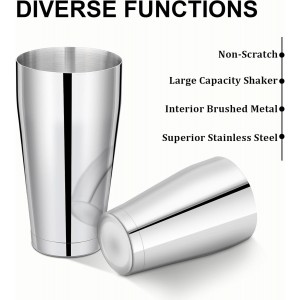 Mwellewm 8 Pcs Cocktail Shaker Boston Shaker Set Professional Bartender Kit Bar Stainless Steel Drink Shaker Bartending Martini Tin with 18oz & 28oz Mixed Alcohol Tool for Beginner(Silver)