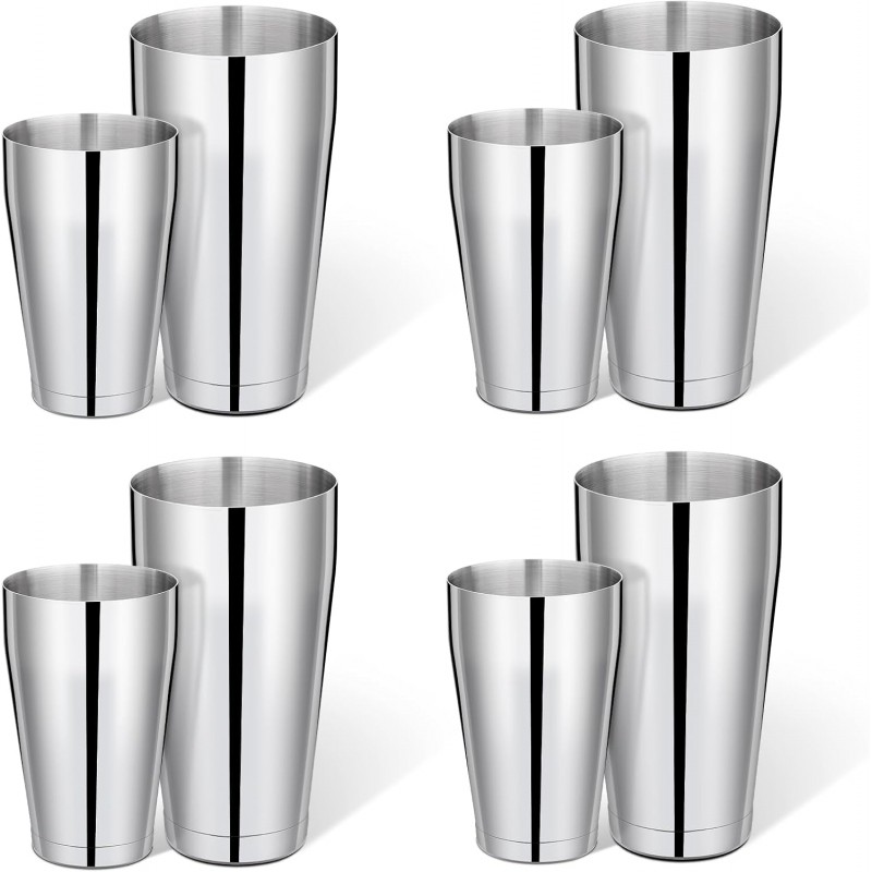 Mwellewm 8 Pcs Cocktail Shaker Boston Shaker Set Professional Bartender Kit Bar Stainless Steel Drink Shaker Bartending Martini Tin with 18oz & 28oz Mixed Alcohol Tool for Beginner(Silver)
