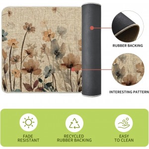 Artoid Mode Brown Poppy Floral Leaves Spring Kitchen Mats Set of 2, Spring Home Decor Low-Profile Kitchen Rugs for Floor - 17x29 and 17x47 Inch