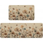 Artoid Mode Brown Poppy Floral Leaves Spring Kitchen Mats Set of 2, Spring Home Decor Low-Profile Kitchen Rugs for Floor - 17x29 and 17x47 Inch