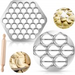 Vesici 3 Pcs Ravioli Maker Dumplings Set 37 Holes Ravioli and 12 Holes Ravioli Maker Press Dumplings with Wood Rolling Pin Metal Ravioli Cutter Kit for Ravioli Pasta Making Tools